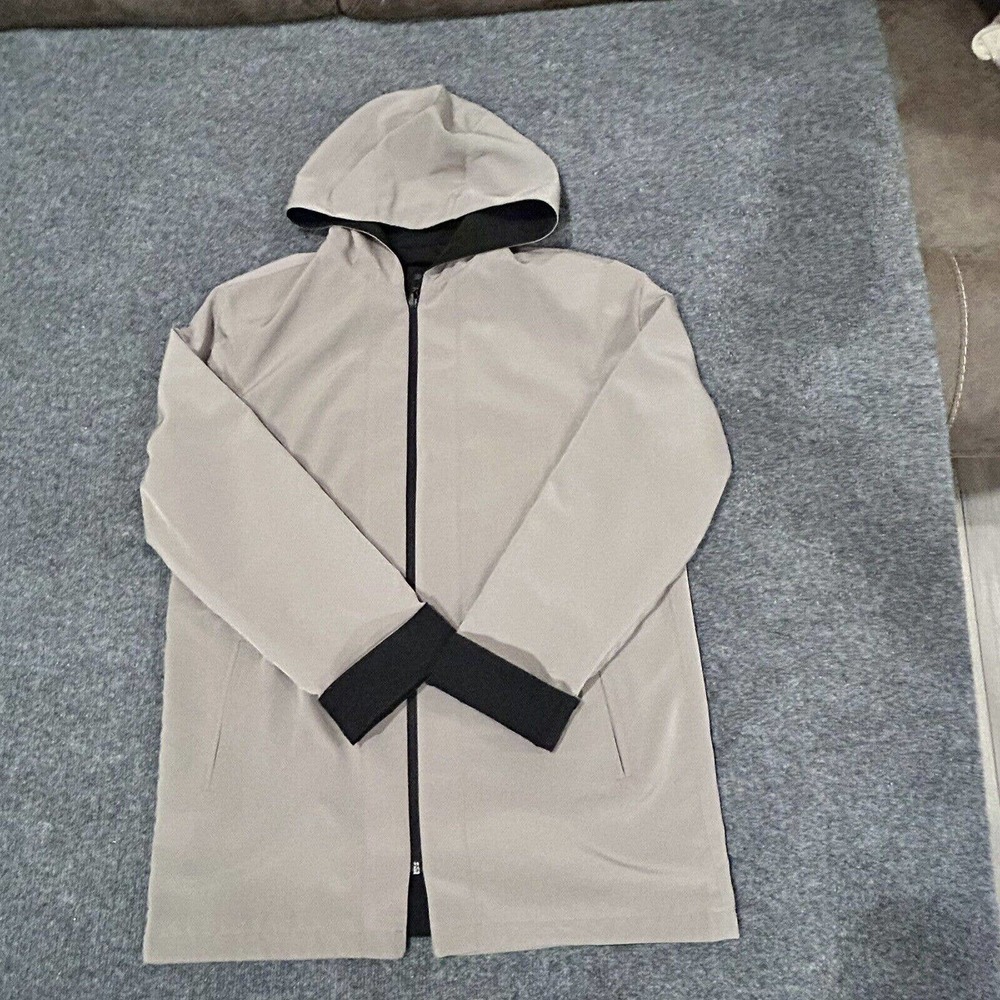 New Reversible tan black Coat Jacket Womens Hooded Mid Length Sz M like Zara